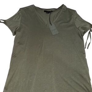 All Saints Olive V-Neck Short Sleeve Tee with Side Ties